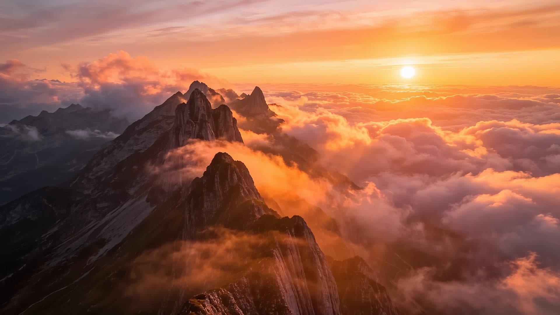Mountains Peaks Clouds